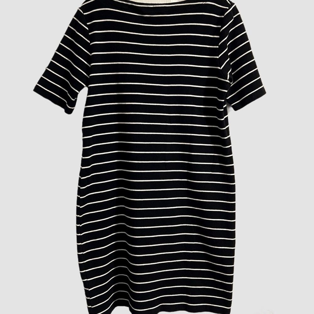 Jones New York Signature Black w/ White Stripe Lace-Up Neck Cotton Dress Size S - Picture 3 of 5